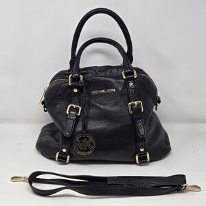 Michael Kors Bedford Bowling Medium Black Leather Satchel Bag Crossbody Strap